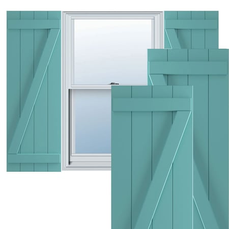 True Fit PVC, Four Board Joined Board-n-Batten Shutters W/Z-Bar, Pure Turquoise , 21 1/2W X 54H